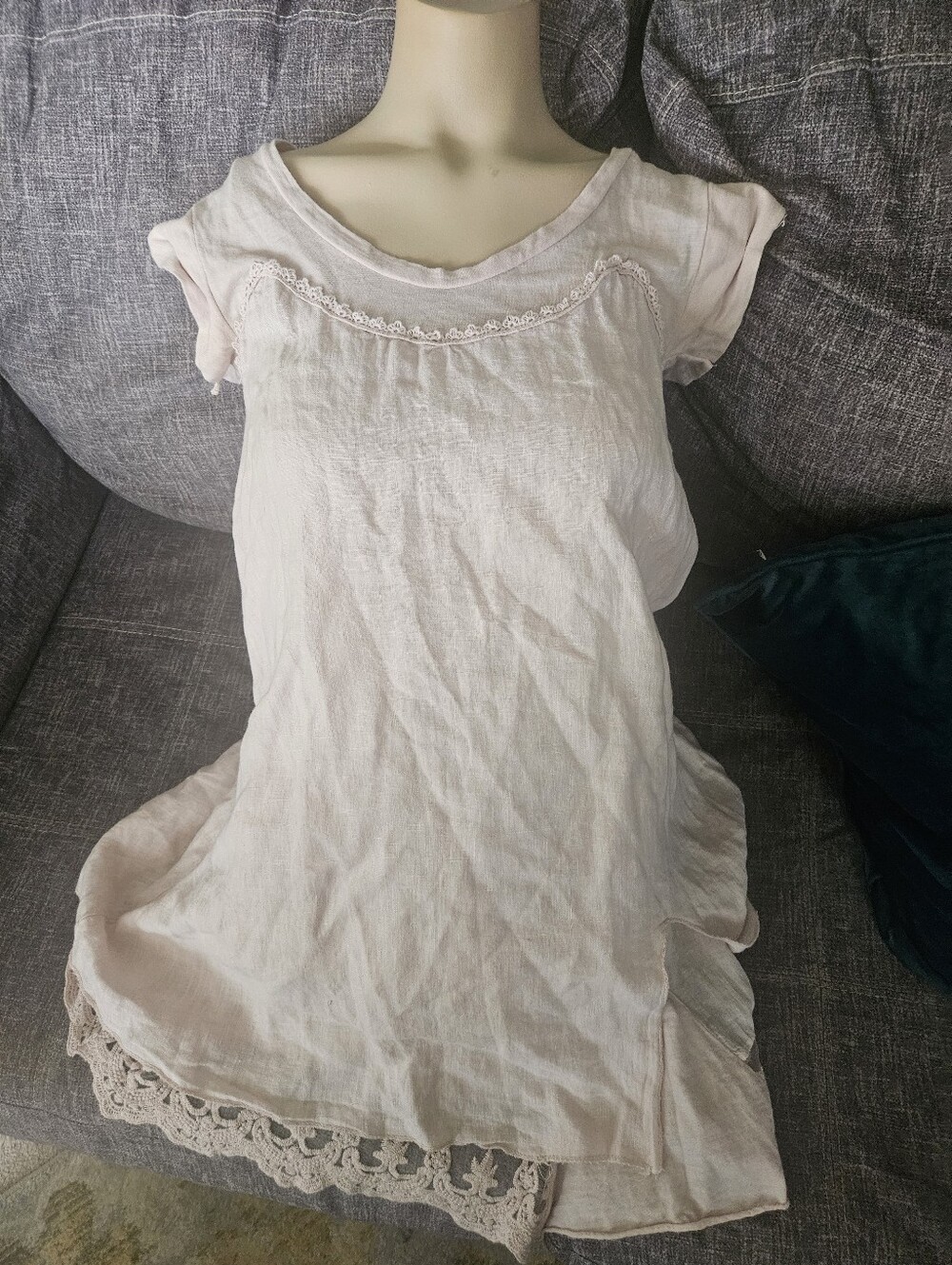 Piazza Roma Light Pink Linen Baby Doll Style Dress. S. 15ptp
